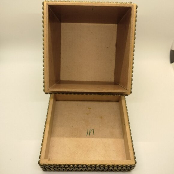 Brass Studded Wooden Box With Lid For Storage Or Decor - Picture 4 of 13